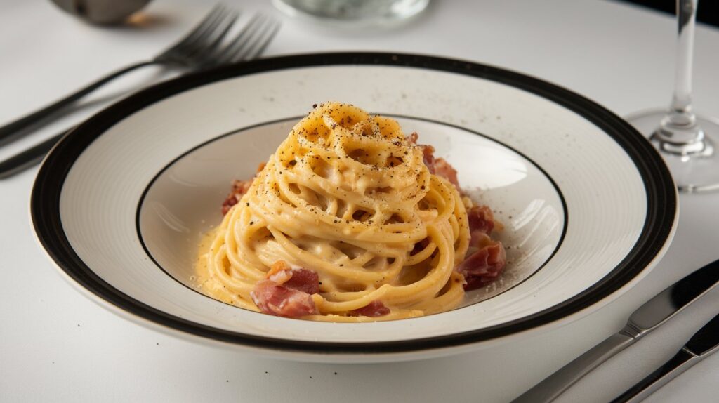 Les Spaghetti Carbonara sont un plat italien intemporel fait avec des œufs, du fromage, du pancetta et du poivre noir. Leur texture crémeuse et leur saveur riche en font un favori parmi les amateurs de pâtes.