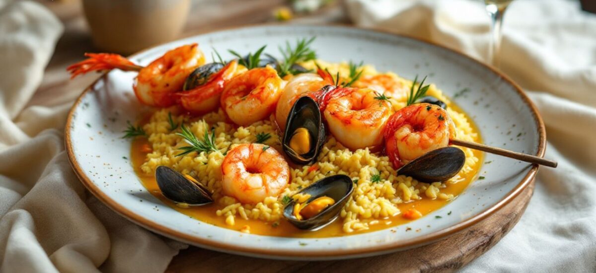 Brochettes de Paella aux Fruits de Mer : Une Version Originale de la Paella Classique 🍢