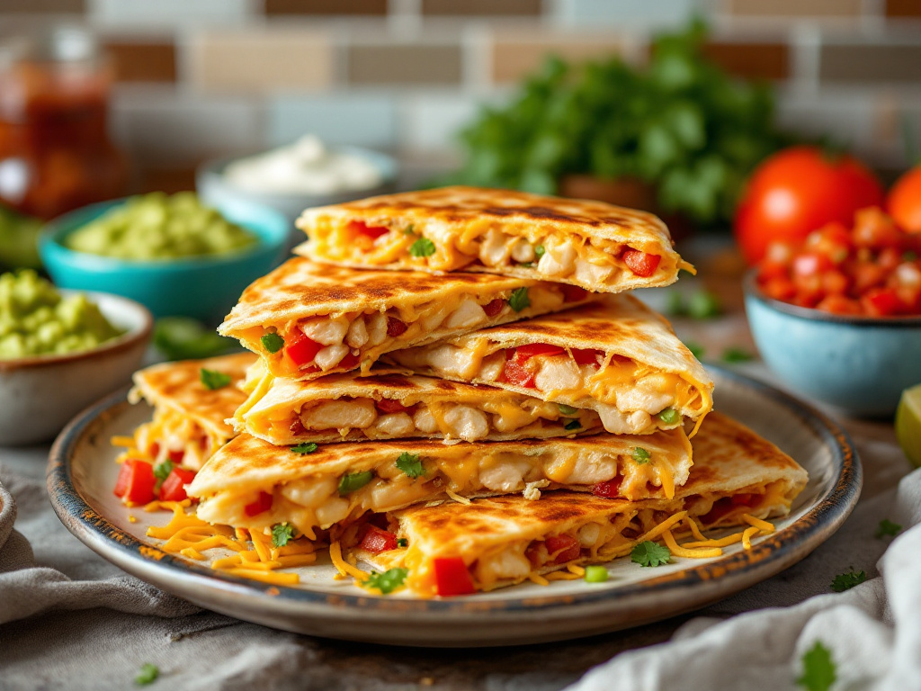Flour tortillas are placed on the Blackstone, layered with shredded cheese, cooked chicken, and diced vegetables.
