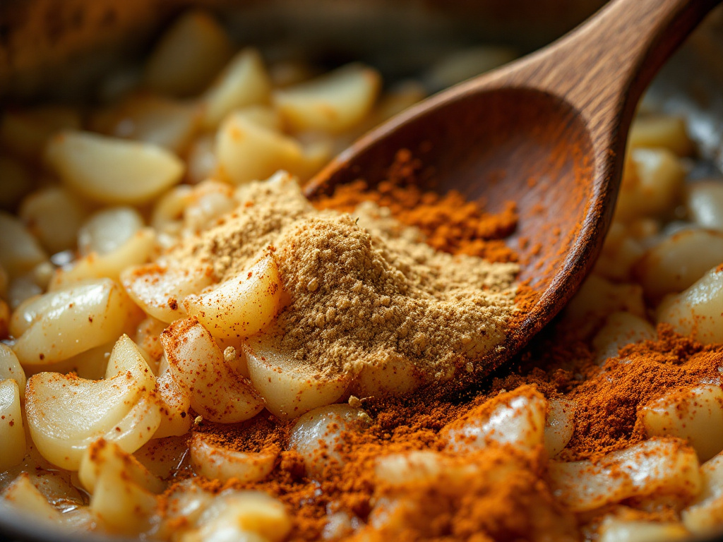 Vibrant ground spices (cumin, turmeric, paprika, and cinnamon)