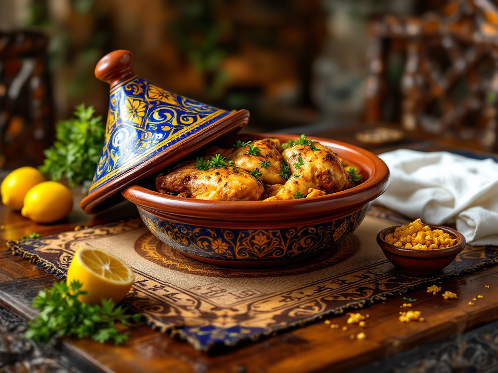 A beautifully plated Moroccan Chicken Tagine