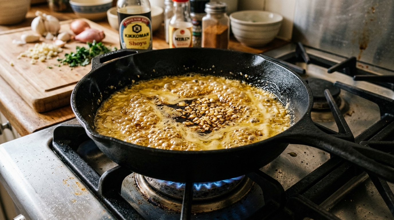 Tossing al dente spaghetti directly in the skillet until coated in luxurious creamy garlic sauce