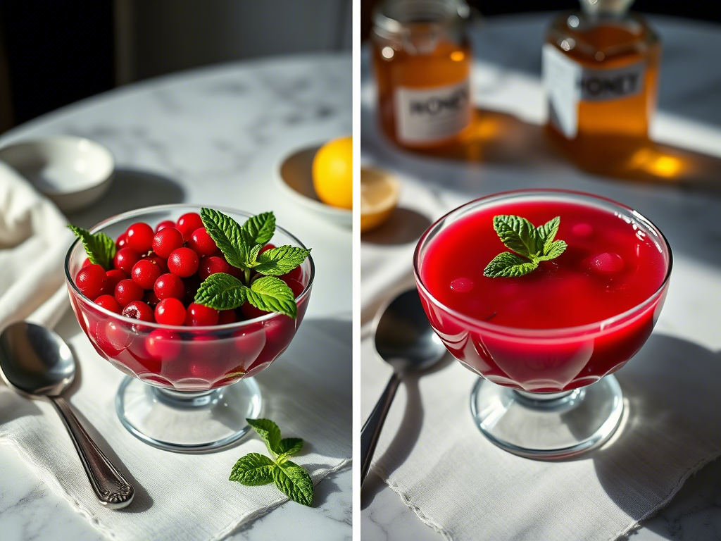 A side-by-side comparison of the dessert served freshly made and after being chilled. 