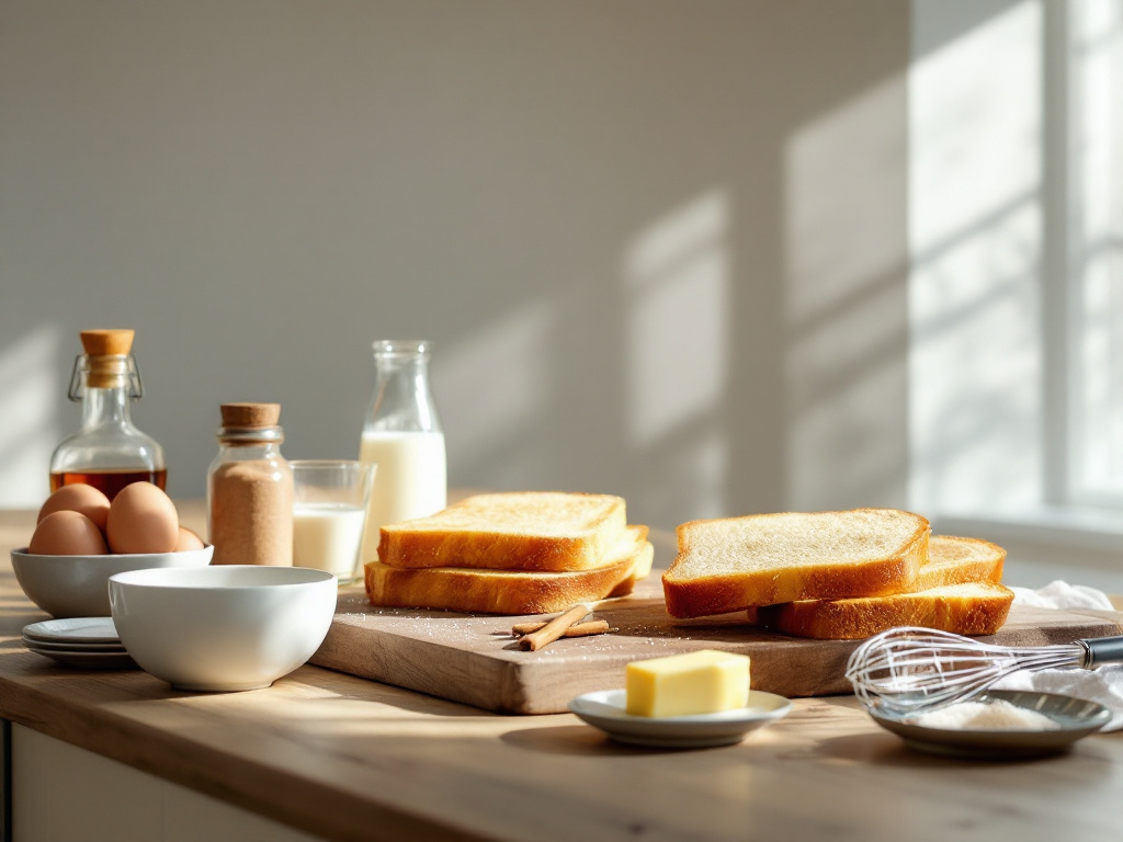 A wooden kitchen counter with all ingredients neatly arranged.