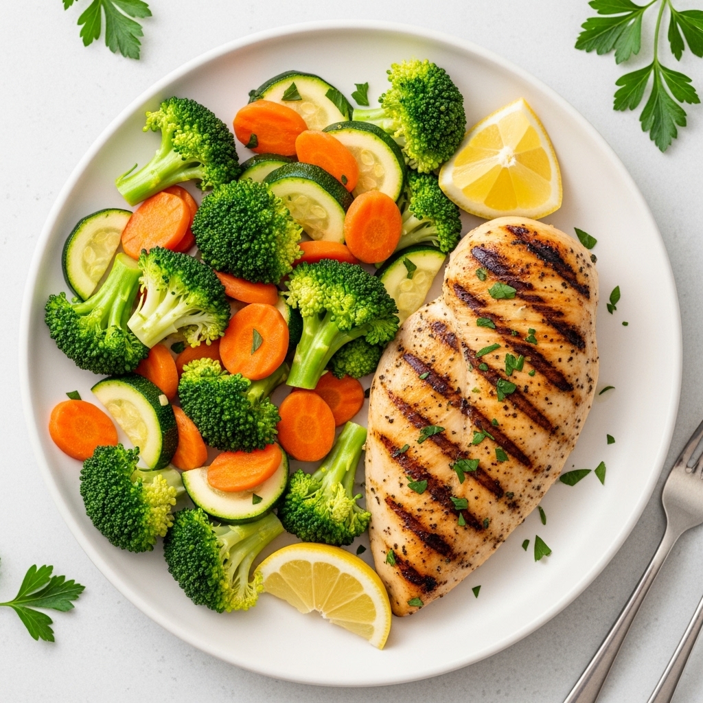 Lemon Herb Grilled Chicken with Steamed Veggies