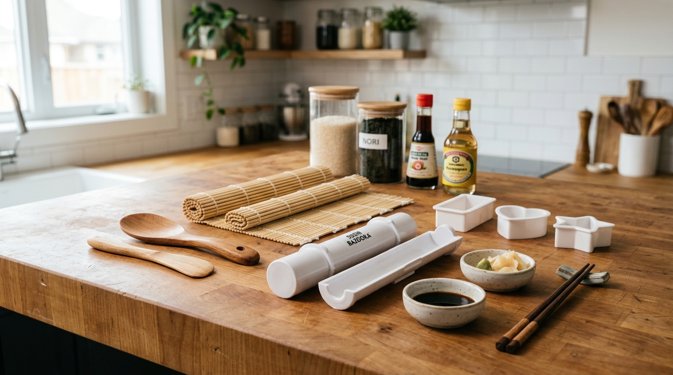 Seasoning Steamed Sushi Rice with Vinegar in Wooden Hangiri