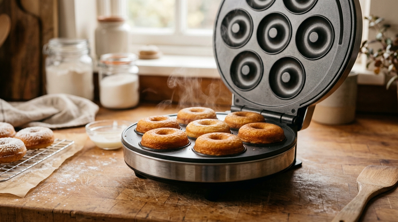 Dipping Warm Donuts in Vanilla Glaze and Cinnamon Sugar