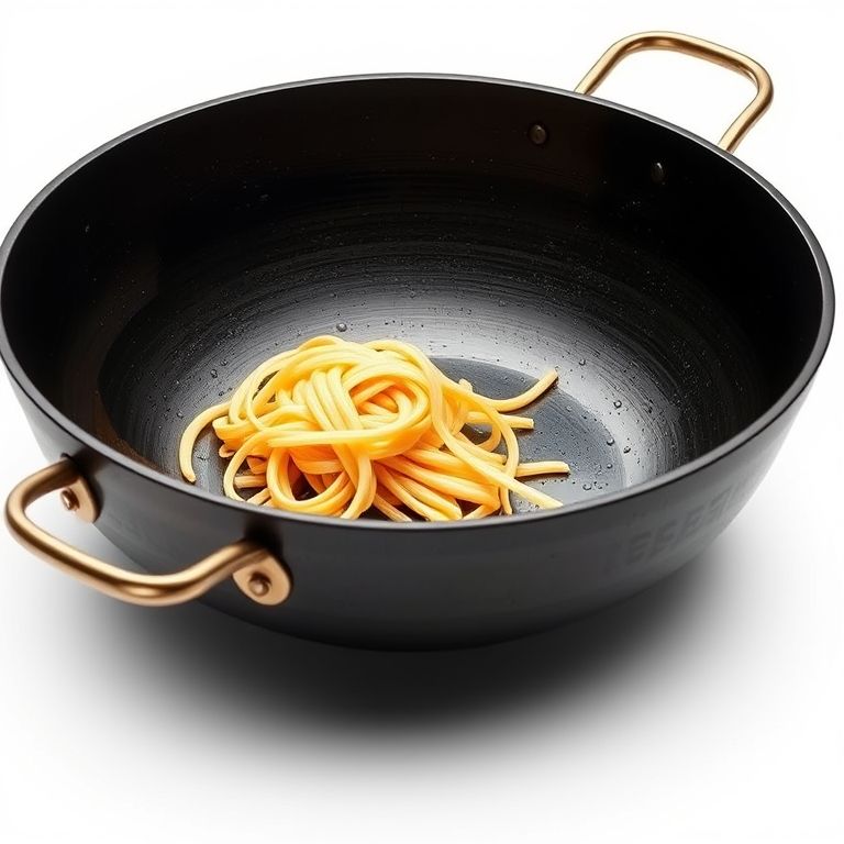 Ein robustes 14-Zoll traditionelles Carbonstahl-Wok mit einem langen Holzgriff, perfekt für das Pfannengericht bei hoher Hitze.