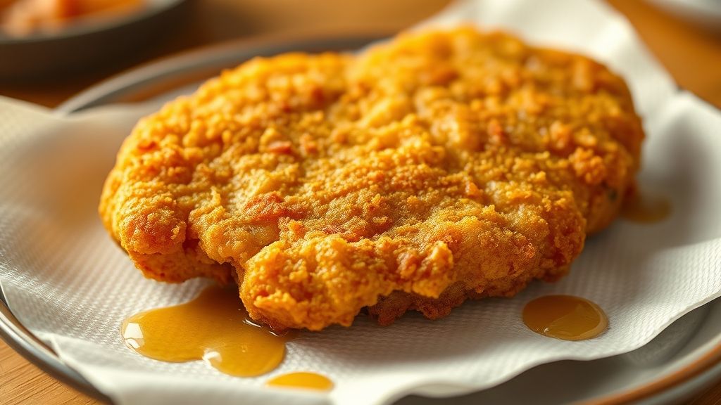 Fried Tonkatsu draining on a paper-towel-lined plate.