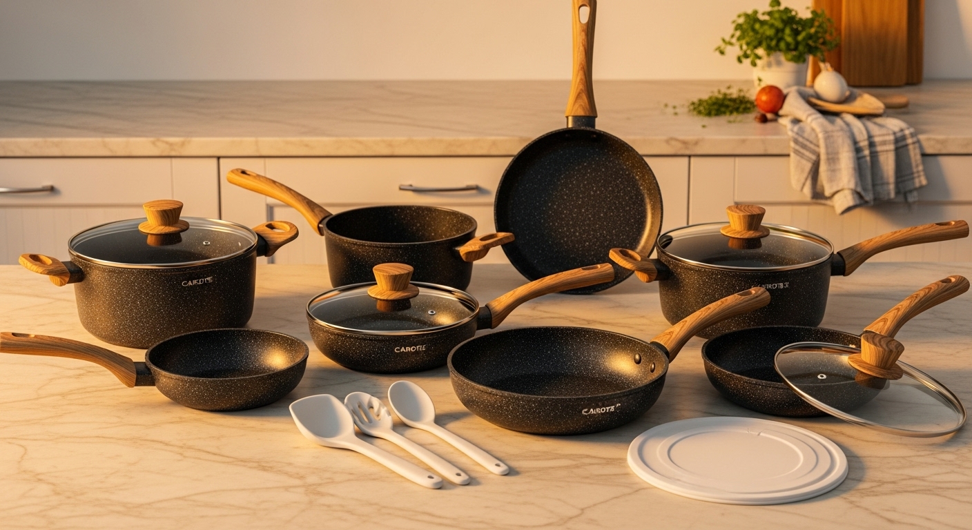 CAROTE 17pcs Non-Stick Cookware: The Ultimate Space-Saving Kitchen Set
