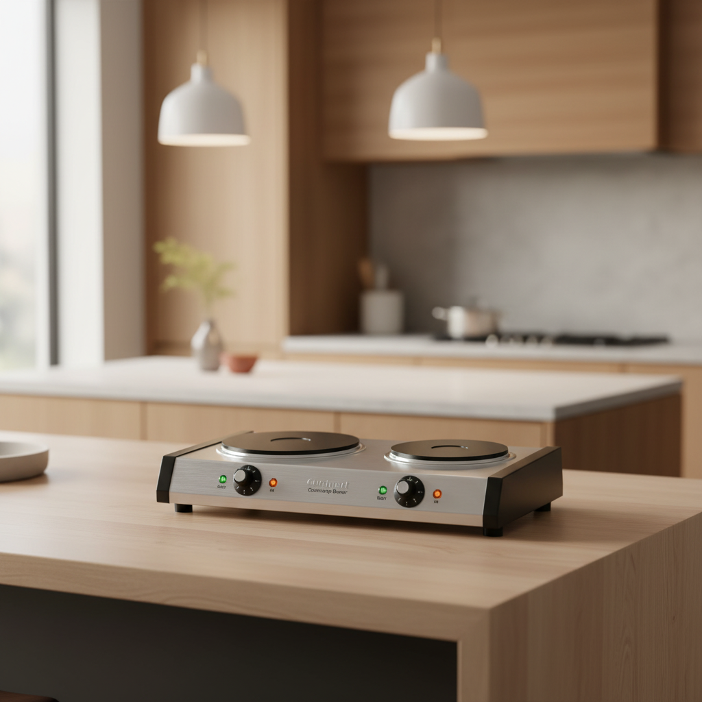 Cuisinart CB-60P1 plaque de cuisson double en acier inoxydable avec plaques en fonte noire