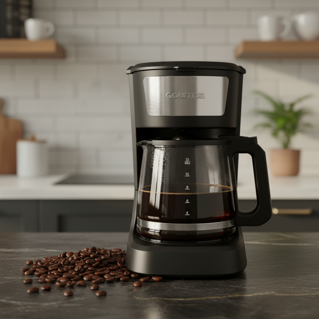 Gourmia 12-Cup Filterkaffeemaschine mit Edelstahl-Akzenten und Glaskanne