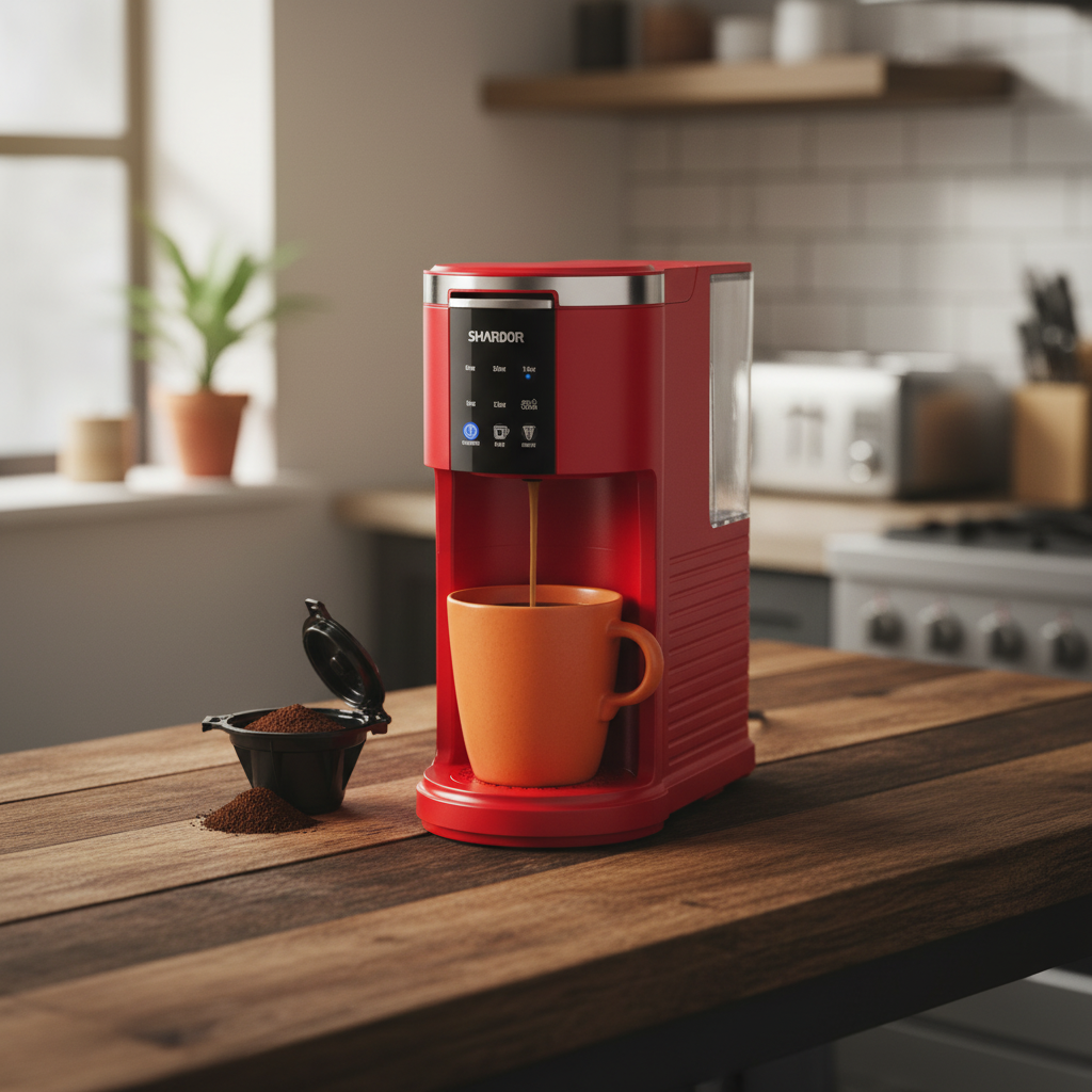 SHARDOR 3-in-1 rote Kaffeemaschine kompatibel mit K-Cups, gemahlenem Kaffee und Tee
