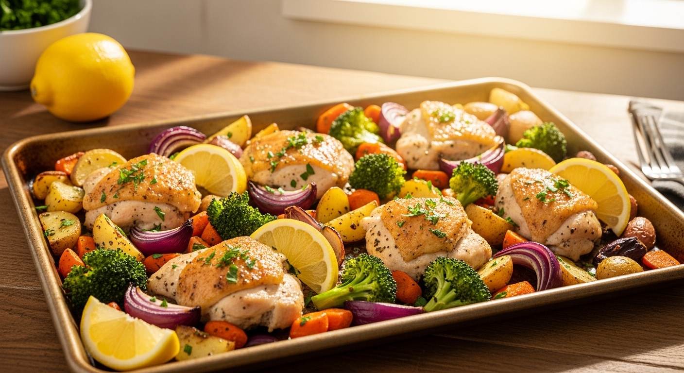 One-Pan Lemon Herb Roasted Chicken and Veggies Recipe: Juicy & Flavorful…