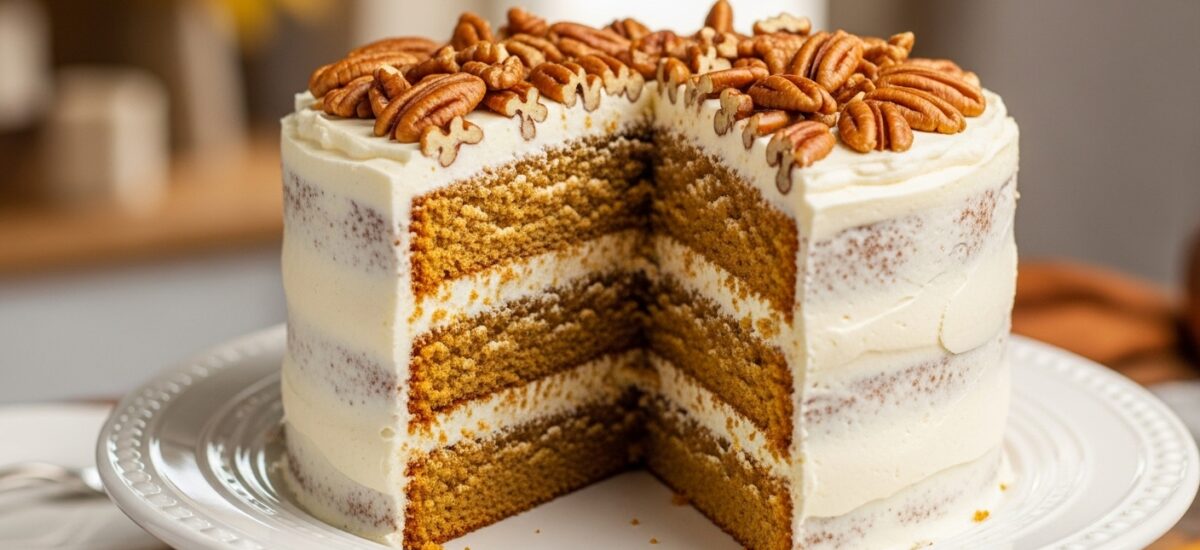 Very Big Pumpkin Layer Cake – with toffee pecans and cream cheese frosti…