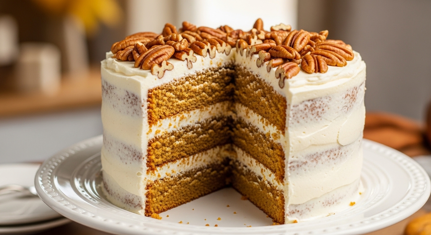 Very Big Pumpkin Layer Cake – with toffee pecans and cream cheese frosti…