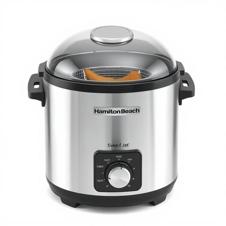 Hamilton Beach Professional Style Electric Deep Fryer with Basket and Lid, 3 Liters / 8 Cups, Temperature Control, Includes Frying Basket with Hooks, 1500 Watts, Stainless Steel (35032)