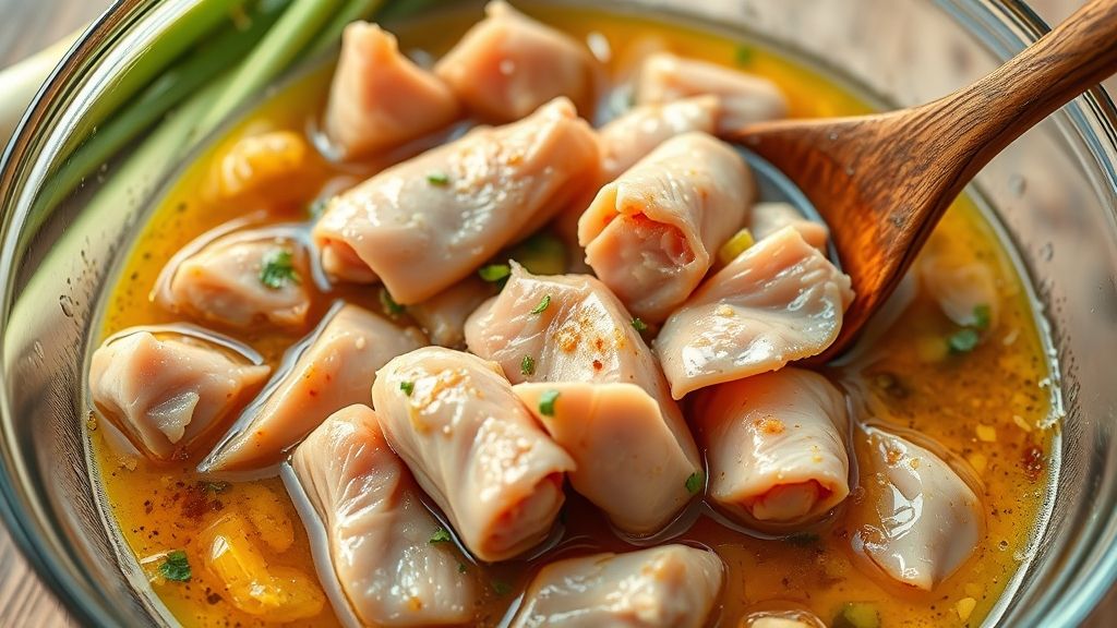 Marinating chicken for rice paper rolls