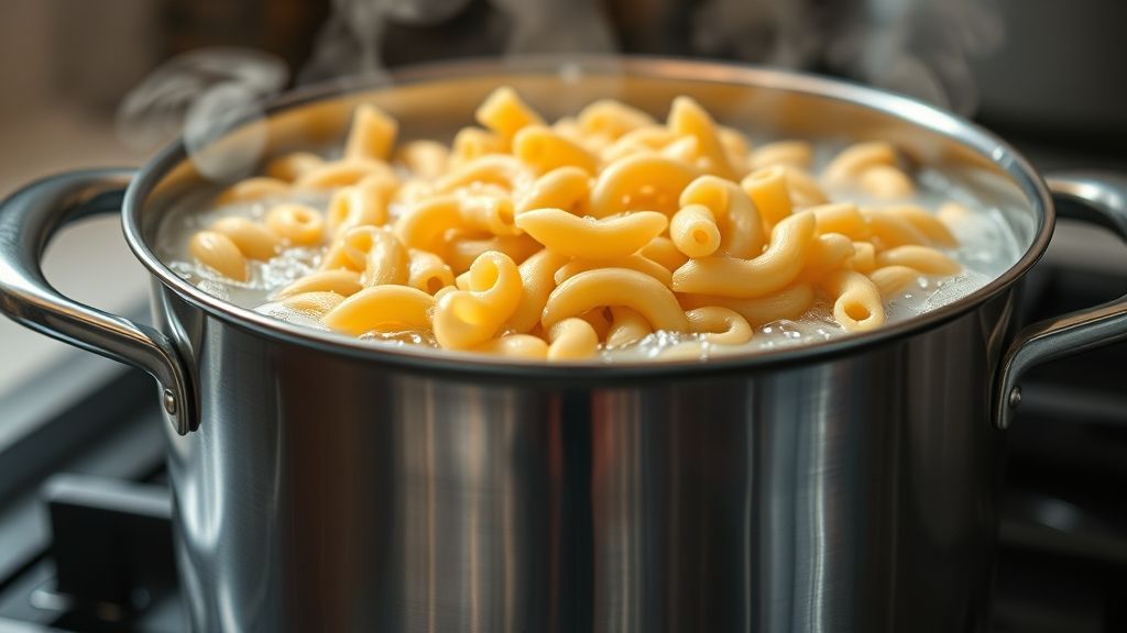 Macaroni boiling in a pot