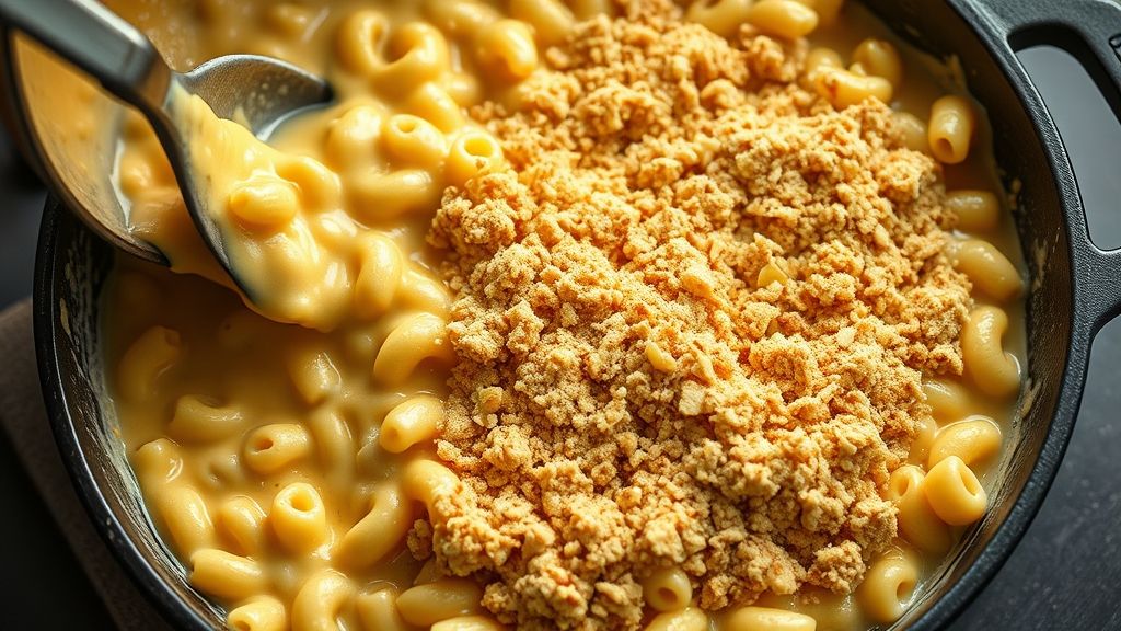 Assembling baked mac and cheese