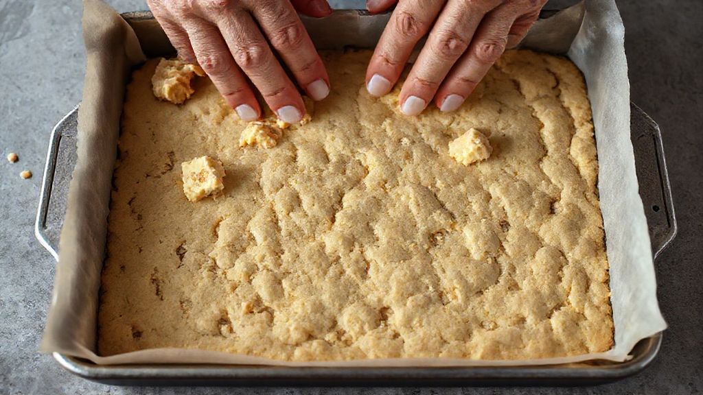 Prensando la masa de galletas en la bandeja de horno