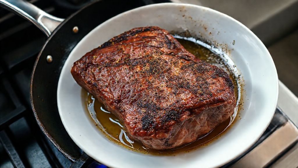 Dorer le rôti de bœuf chuck dans une poêle chaude