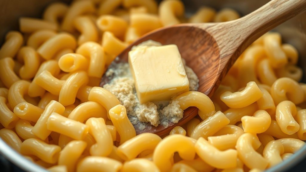 Butter melting into cooked macaroni
