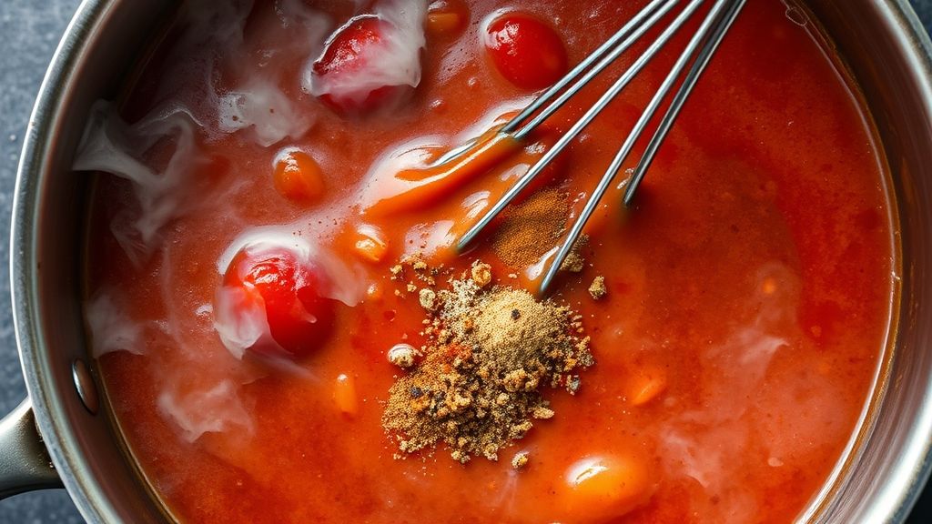 Adding liquids and spices to the sauce base
