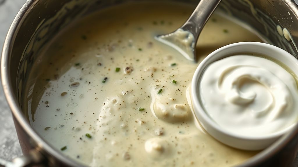 Mélange des ingrédients de la sauce crémeuse à enchiladas