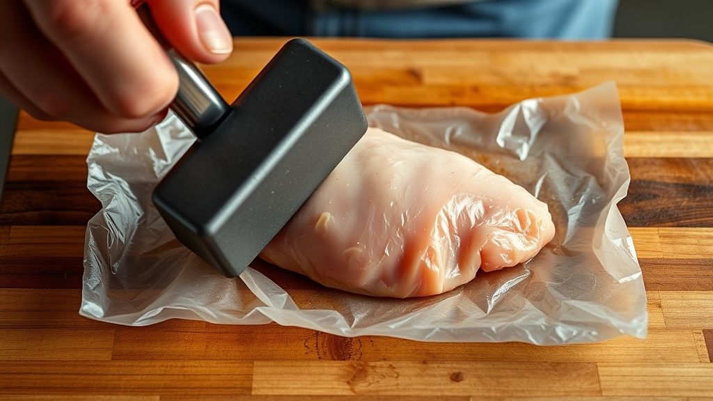 Aplatir des blancs de poulet avec un attendrisseur à viande