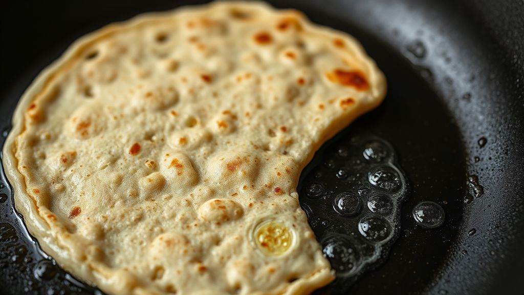 Cocinando pancakes Baghrir con burbujas
