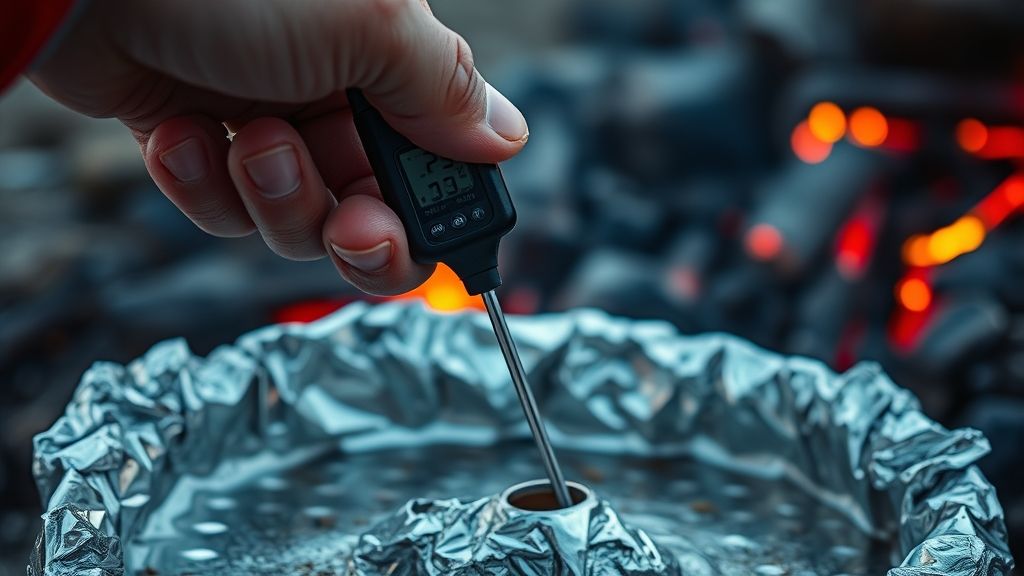 Überprüfung der Temperatur der Campfire-Carnitas