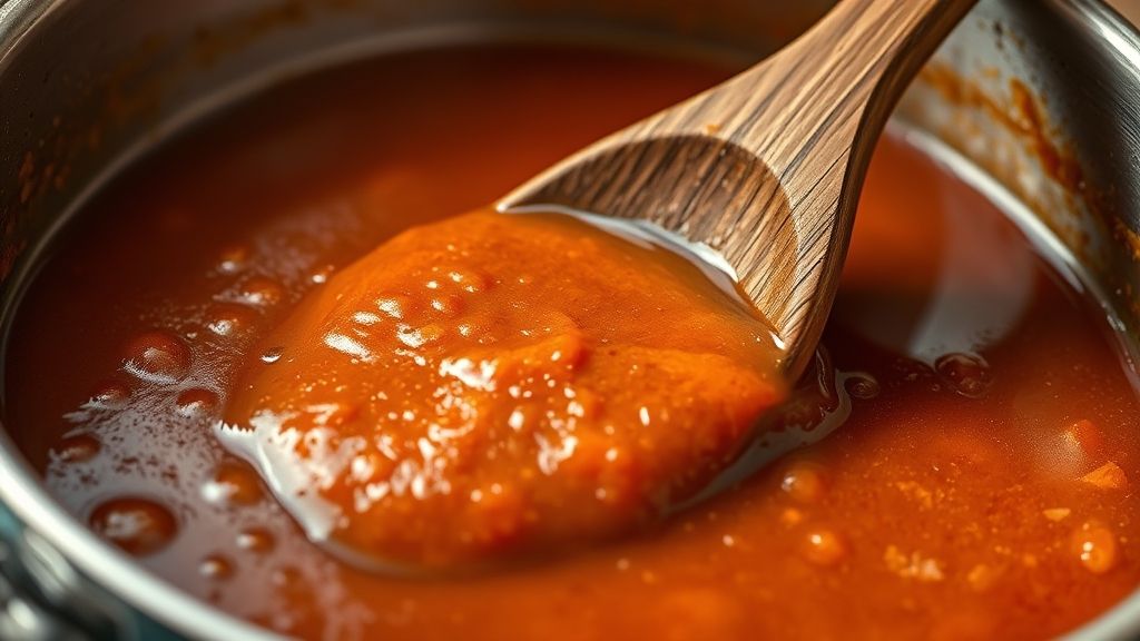 Enchilada sauce simmering and thickening
