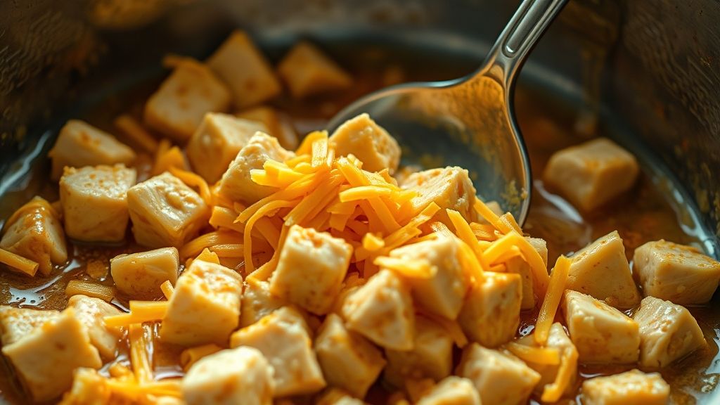 Incorporation du poulet et du fromage dans la garniture à enchiladas