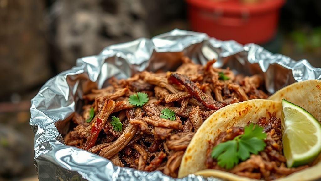 Servieren der Campfire-Carnitas in Tacos