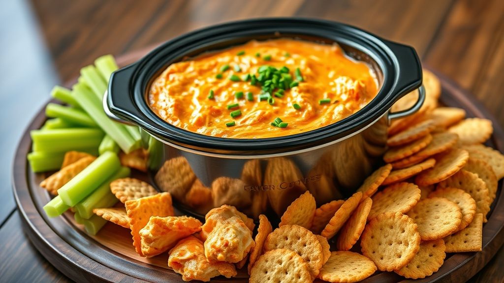 Serving buffalo chicken dip with celery and crackers