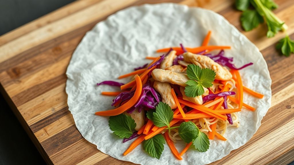 Assembling rice paper roll ingredients