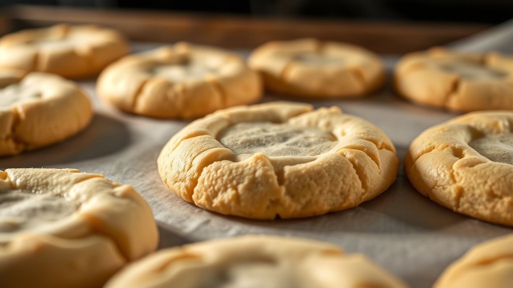 Baked giant sugar cookies with golden edges on a baking sheet