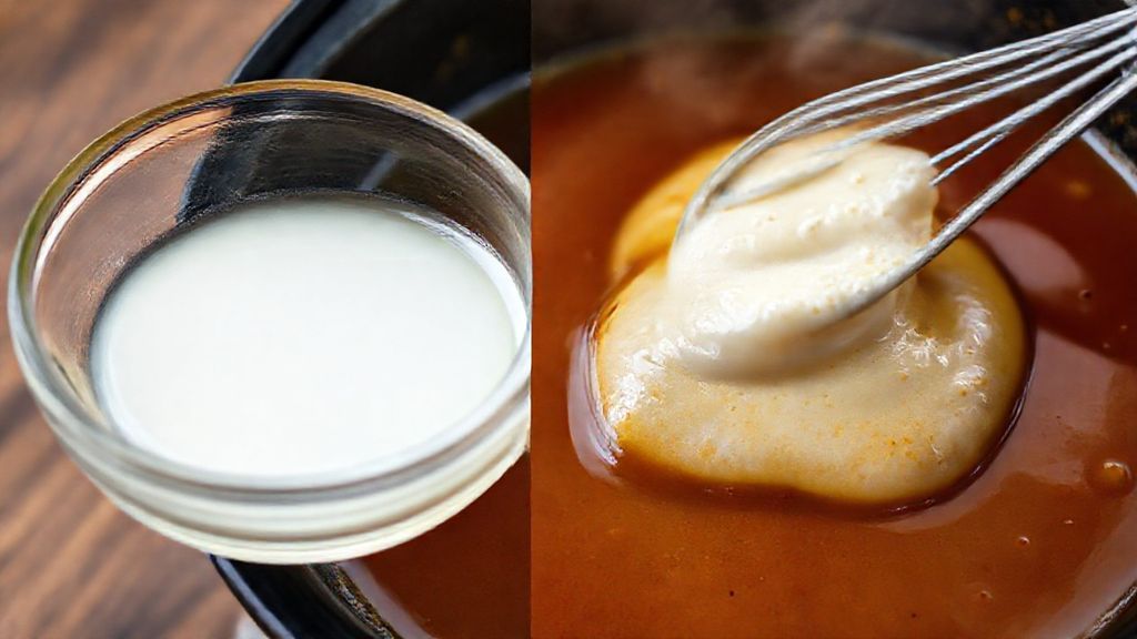 Épaississement de la sauce du rôti avec un mélange de fécule de maïs