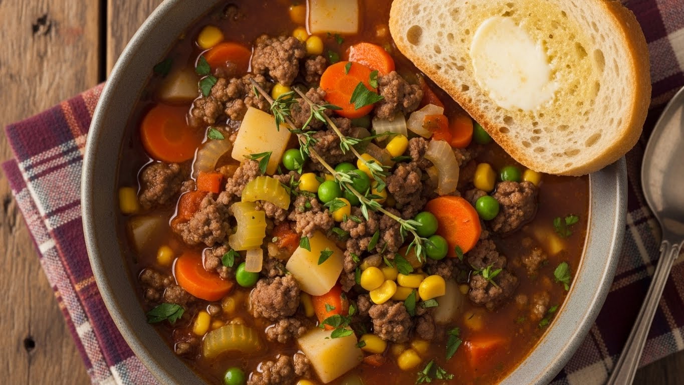 Hearty Hamburger Soup IV: Juicy & Satisfying Homemade
