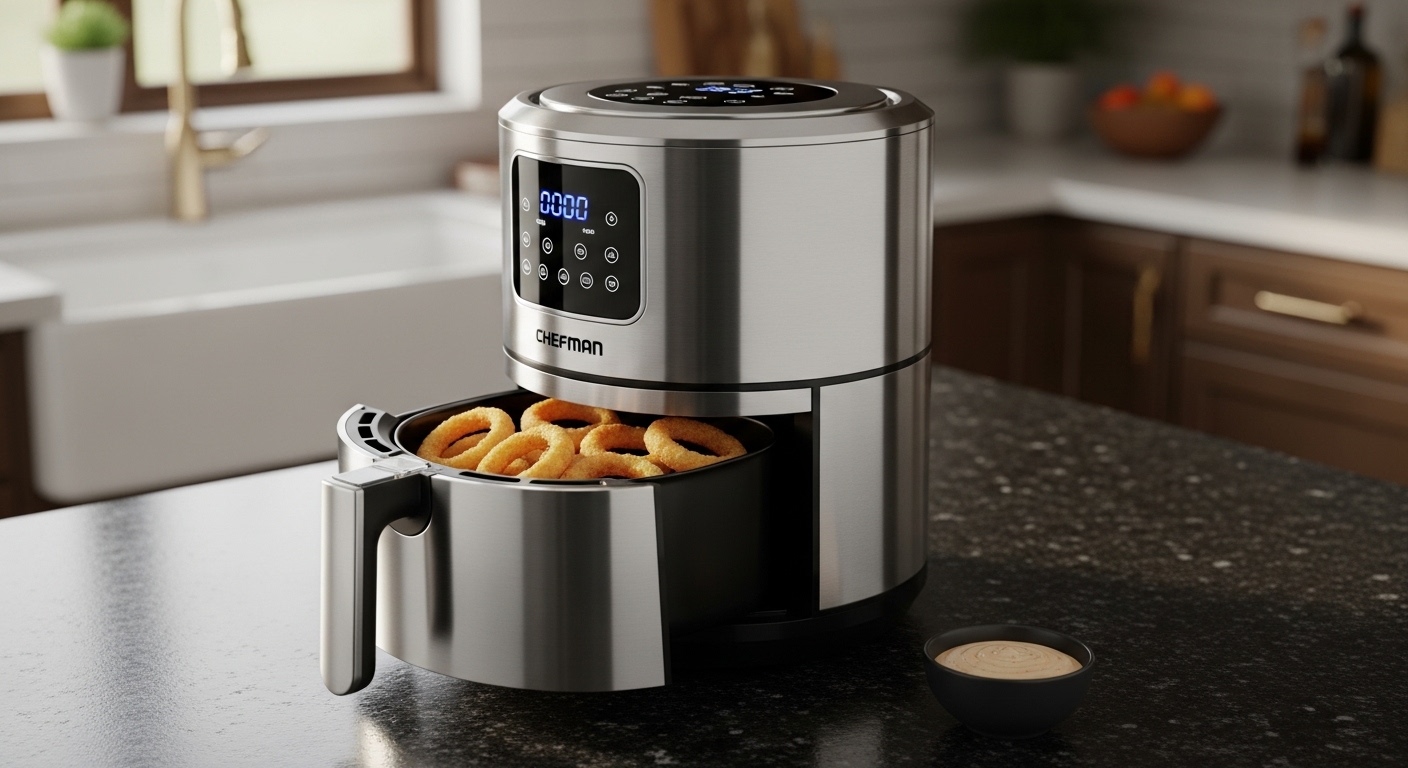 Chefman TurboFry Touch Air Fryer, 8-Qt, with onion rings