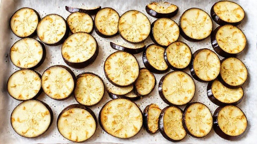Sliced Japanese Eggplant on Baking Sheet