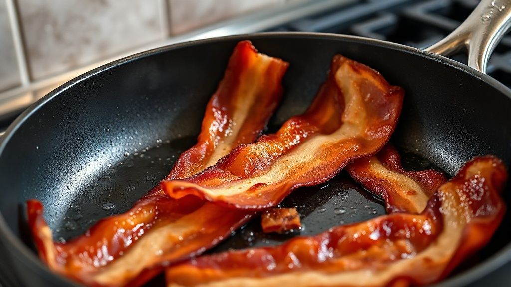 Bacon grésillant dans une poêle profonde