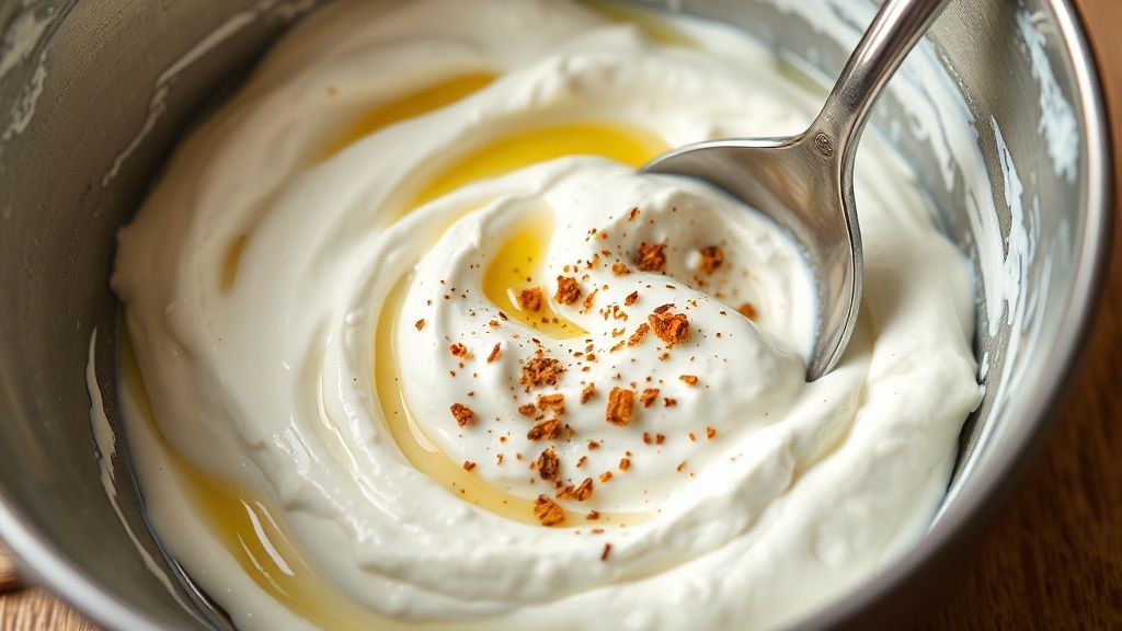 Mezclando ingredientes para la salsa de yogur