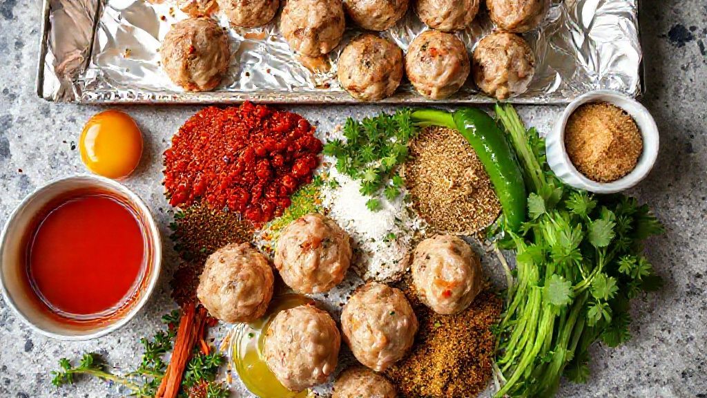 Ingredients laid out for Firecracker Chicken Meatballs prep