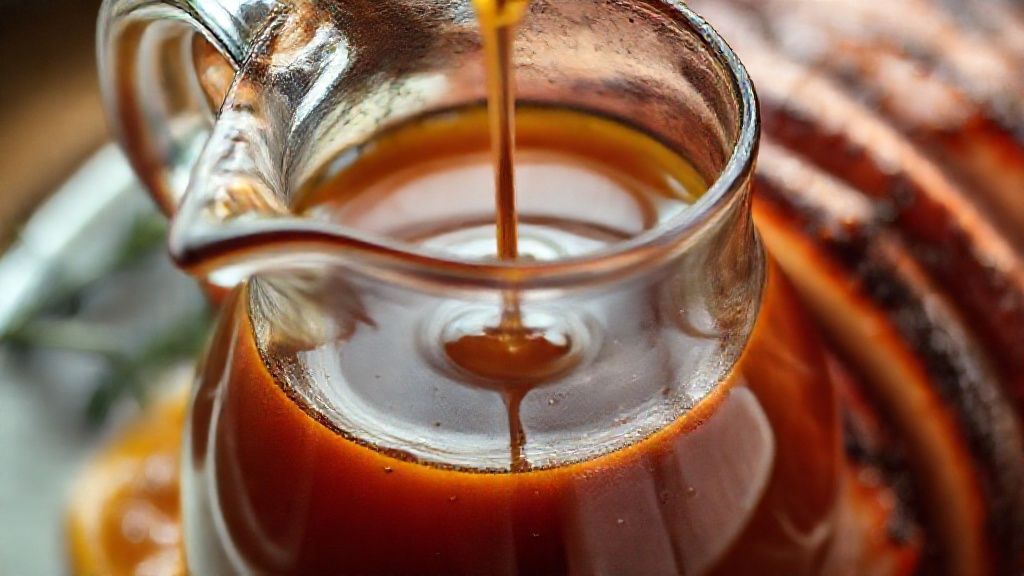 Maple ham pan juices in a jug