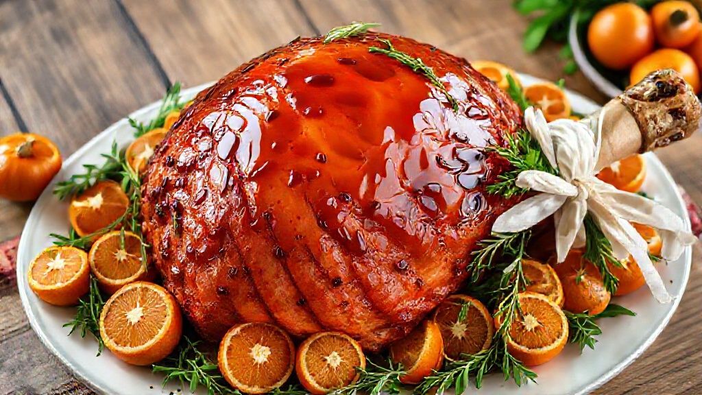 Festive presentation of maple glazed ham