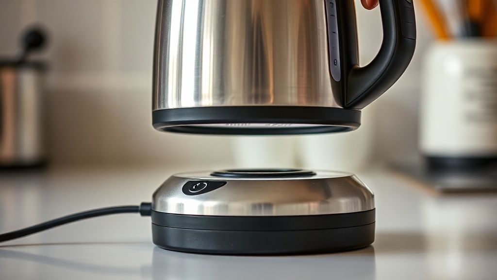 Placing electric kettle on its power base