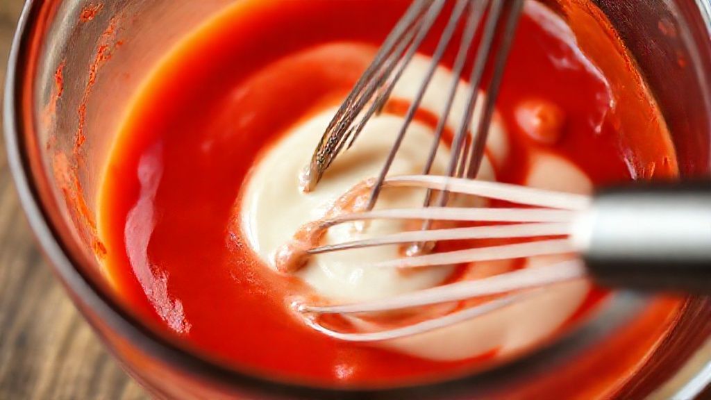 Mixing ketchup and mayonnaise with lime juice for pink sauce