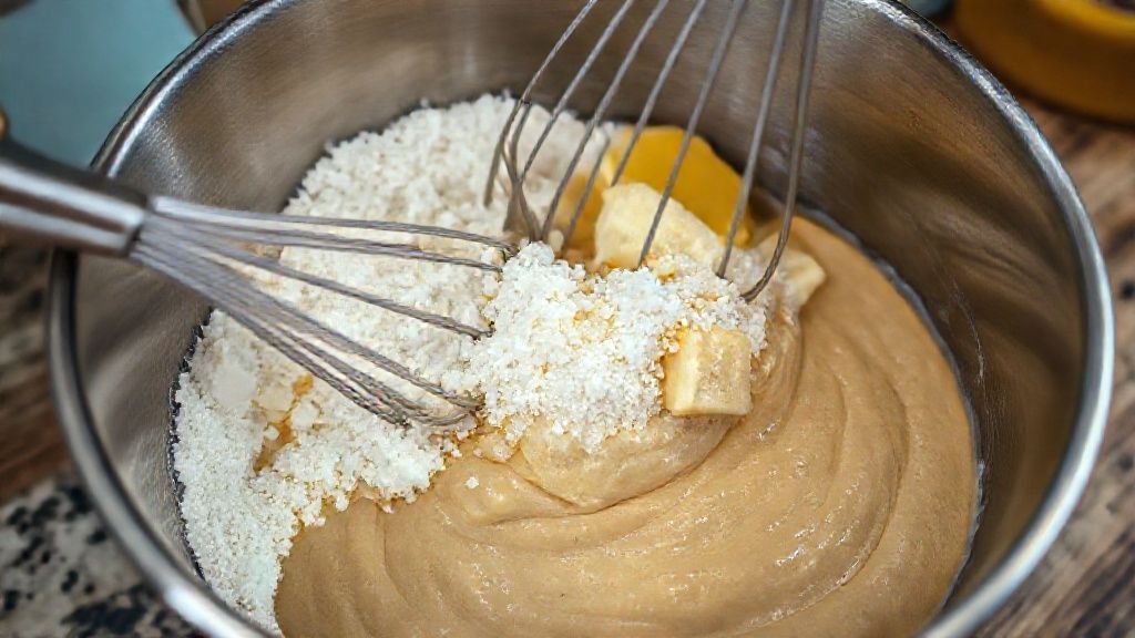 Mixing all ingredients for banana bread batter